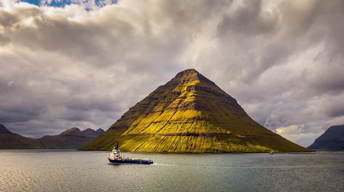 Færøerne, Kunoy View, Klaksvik, Atlanterhavet, Båd, Bjerge