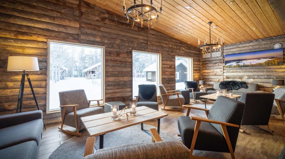 Finland, Finske Lapland, Nellim Wilderness Hotel, Lounge Area, Vinter, Sne