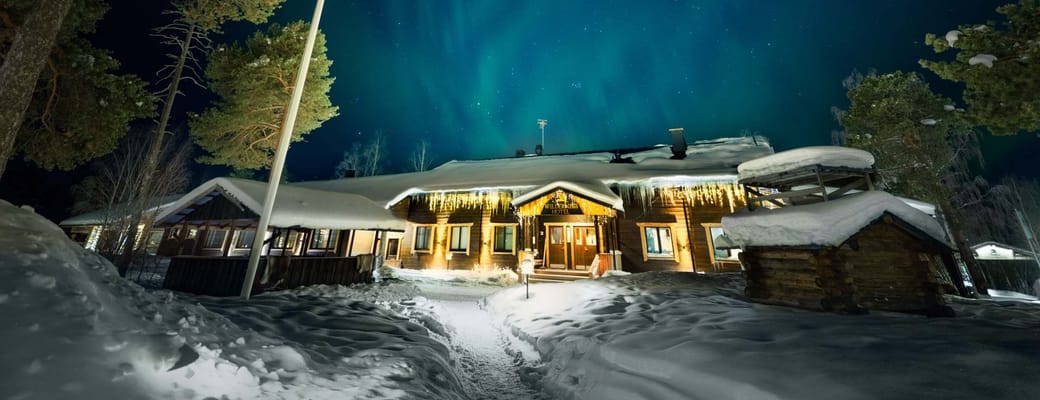 Finland, Finske Lapland, Nellim Wilderness Hotel, Nordlys, Vinter, Snekl&aelig;dt, Indgang