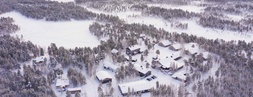 Finland, Finske Lapland, Nellim Wilderness Hotel, View From Air, Vinter, Snelandskab