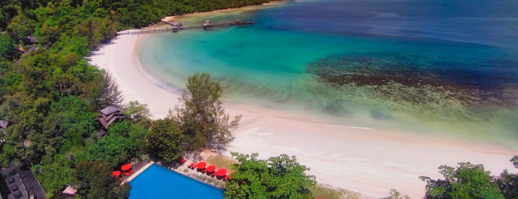 Malaysia, Borneo, Gaya Island Bungaraya Island Resort Arial View