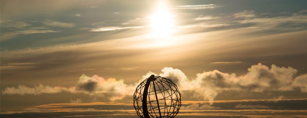 Solnedgang ved Nordkap, Norge