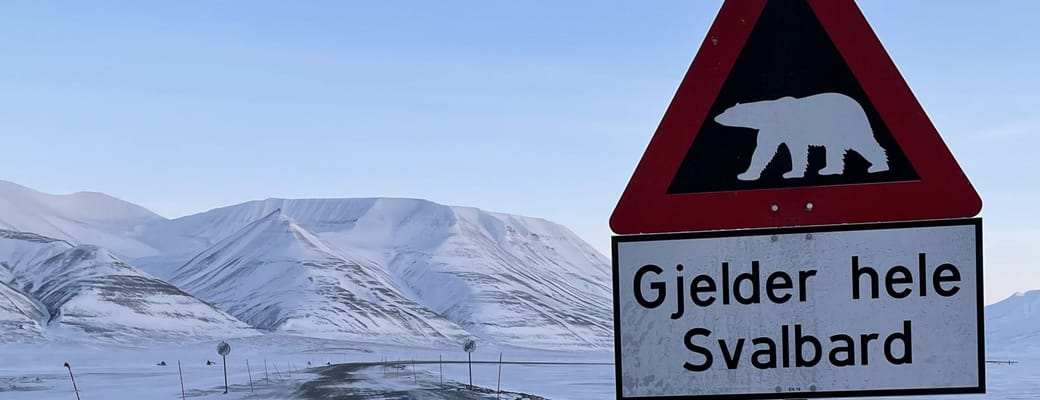 Norge, Svalbard, Longyearbyen, advarselsskilt med isbjørne