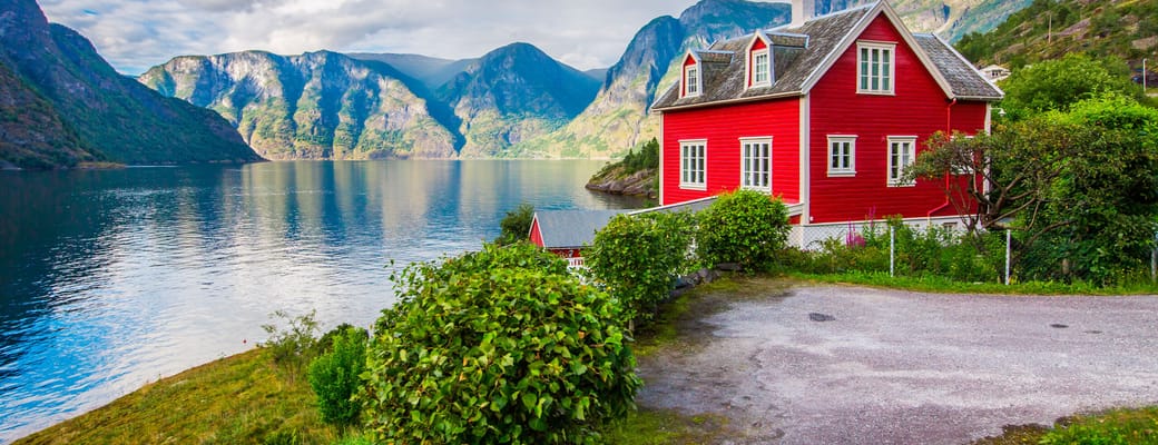 Norge Sognefjorden Olden Hus Udsigt Bjerge