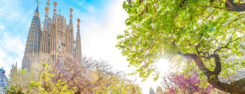La Sagrada Família i Barcelona set fra parken – Antoni Gaudís ikoniske basilika