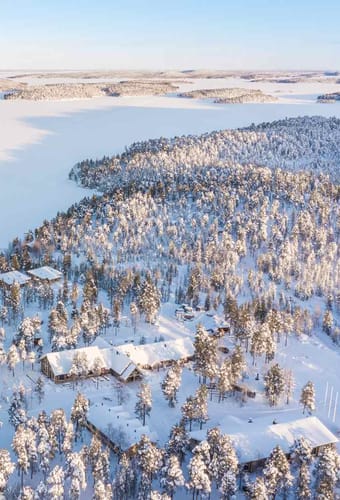 Finland, Finske Lapland, Nangu Wilderness Hotel, Sne, View Ovenfra, Sneklædt Landskab