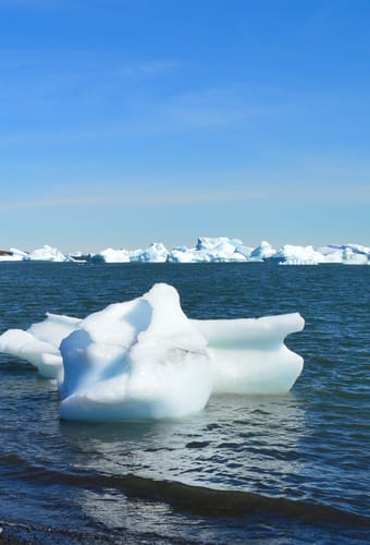 Gr&oslash;nland, Disko&oslash;en, Qeqertarsuaq, Godhavn, Natur, Isbjerge