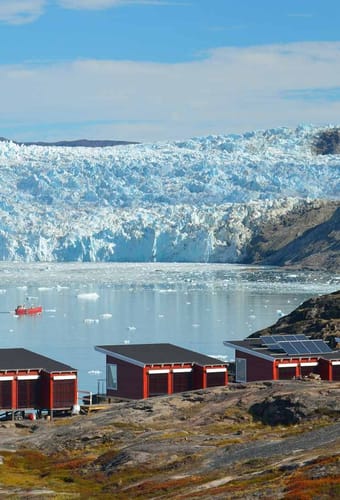rejser til Gr&oslash;nland, Eqi, k&aelig;lvende br&aelig;, Glacier Lodge Eqi, hytter