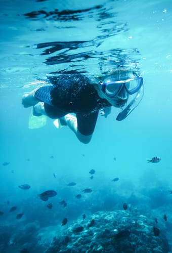 kvinde der snorkler under vand