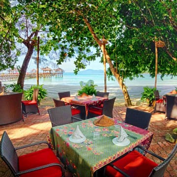 Malaysia, Borneo, Gaya Island Bungaraya Island Resort Dinner View