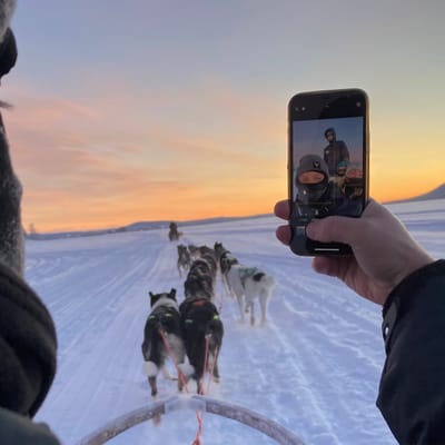 Sverige Lapland selfie ufni scaled ishotel hundesl&aelig;detur oplevelse