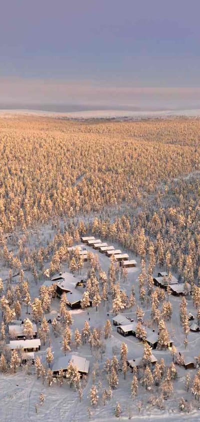 Finland, Finske Lapland, Moutka Wilderness Hotel, Efter&aring;r, Snelandskab, Tusm&oslash;rke
