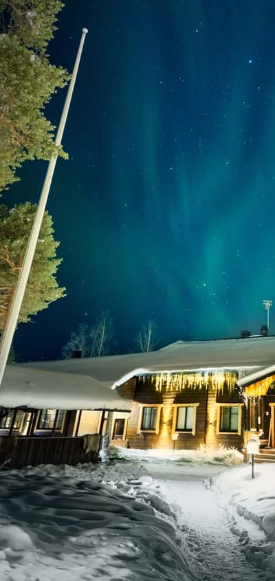 Finland, Finske Lapland, Nellim Wilderness Hotel, Nordlys, Vinter, Snekl&aelig;dt, Indgang