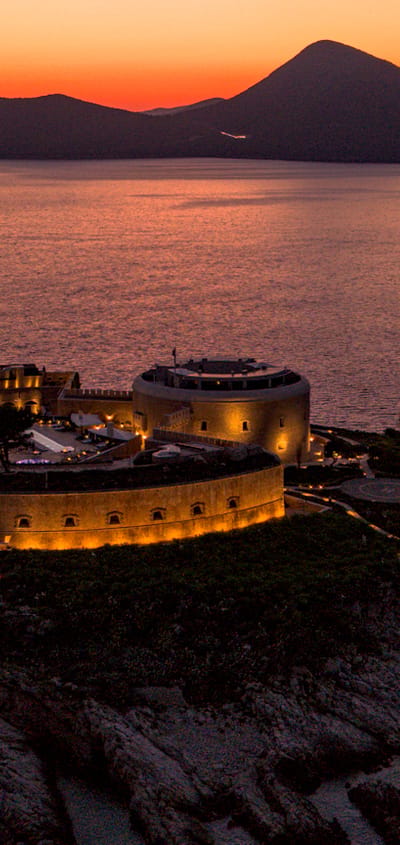 Montenegro Boka Bay Mamula Island Solnedgang