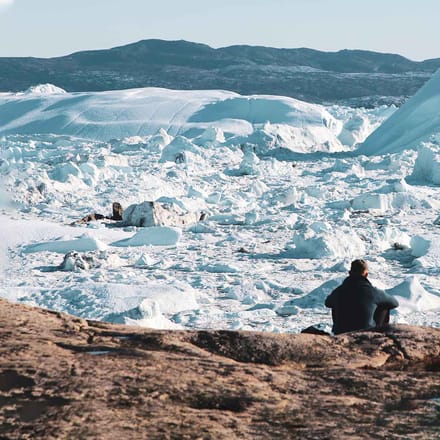Gr&oslash;nland, Ilulissat, Isbjerge, Diskobugten, Kangia Fjord, Klippe, Udsigt