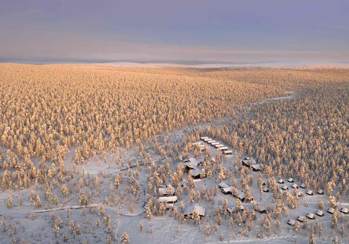 Finland, Finske Lapland, Moutka Wilderness Hotel, Efter&aring;r, Snelandskab, Tusm&oslash;rke