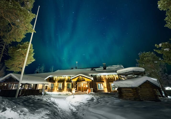 Finland, Finske Lapland, Nellim Wilderness Hotel, Nordlys, Vinter, Snekl&aelig;dt, Indgang
