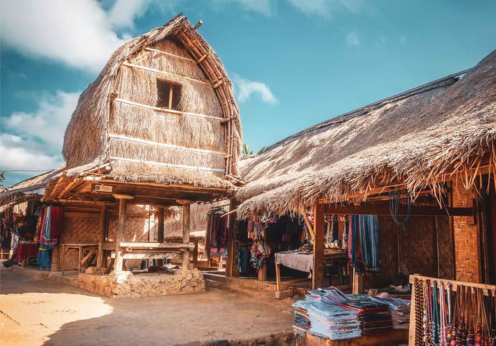 Indonesien lombok sasak stamme landsby traditionelt hus