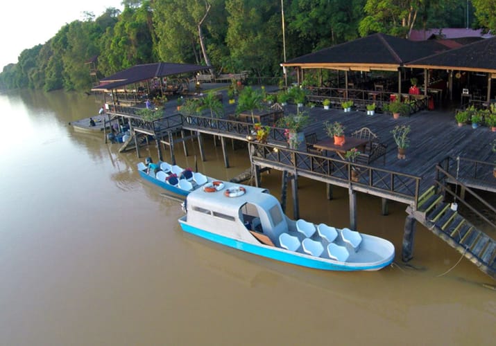 Malaysia Borneo abai jetty aerial view jungle lodge