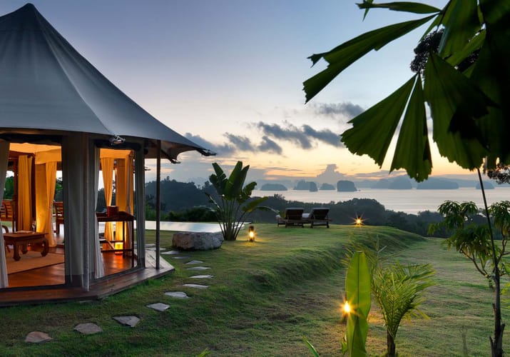 Thailand, Koh Yao Noi, 9 Hornbills Tented Camp, Telt Solnedgang