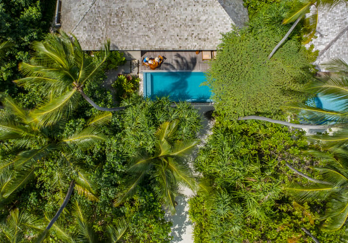 Rejser til Maldiverne, The Residence Maldives at Dhigurah, Den frodige vegetation omkring en deluxe beach pool villa